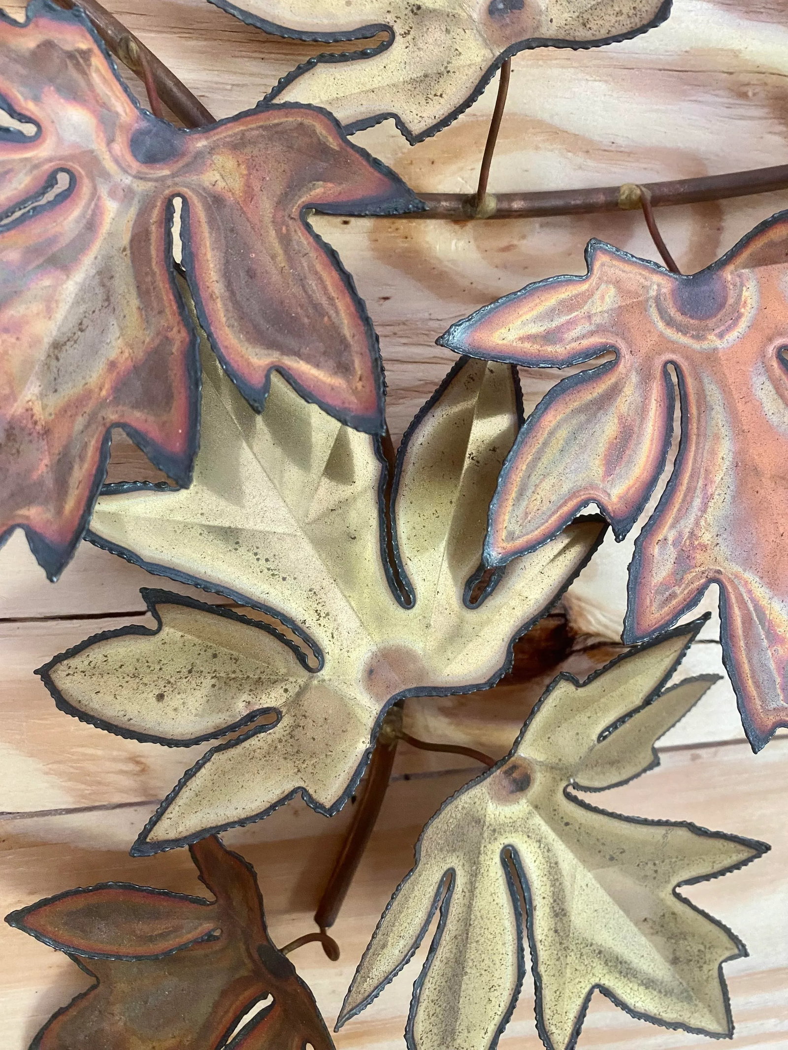 Curtis Jere-Style Signed Copper & Brass Leaves Sculpture - 9