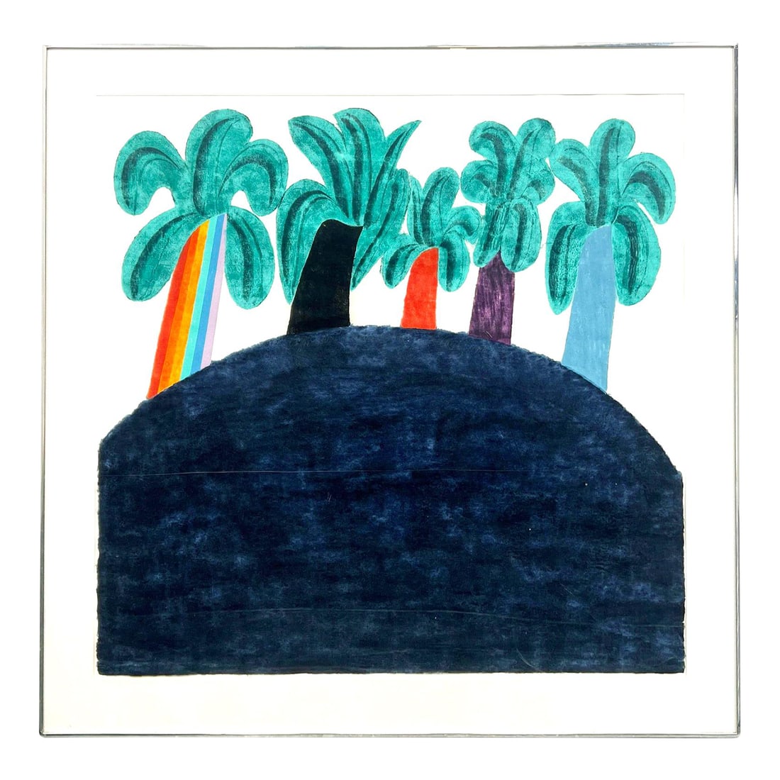 1970s Large 44" Original Signed Carol Summers Palm Tree Woodcut Framed (1 of 12)
