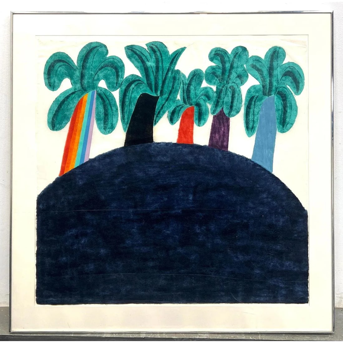 1970s Large 44" Original Signed Carol Summers Palm Tree Woodcut Framed - 2