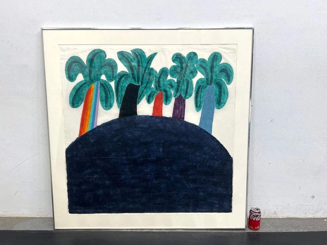 1970s Large 44" Original Signed Carol Summers Palm Tree Woodcut Framed - 3
