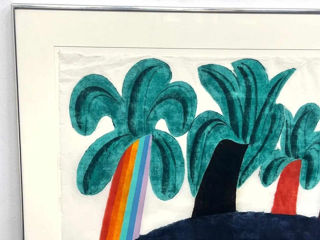 1970s Large 44" Original Signed Carol Summers Palm Tree Woodcut Framed - 4
