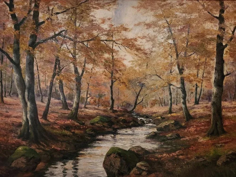 Signed 20th Century German Fall Landscape Painting in Gilt Frame - 10