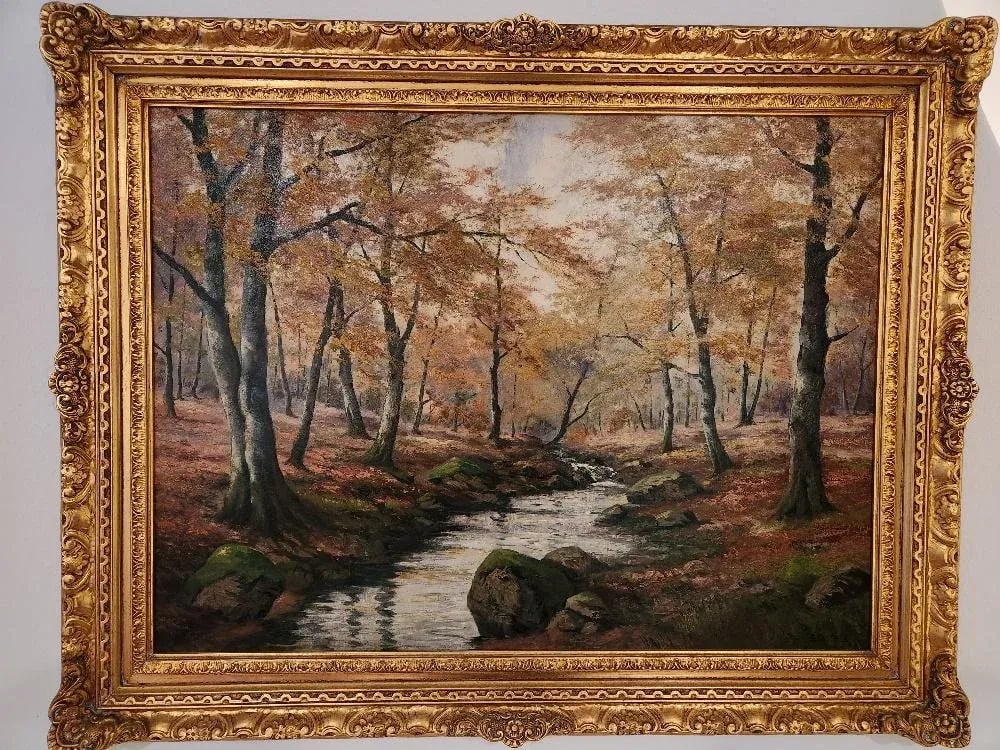 Signed 20th Century German Fall Landscape Painting in Gilt Frame - 2