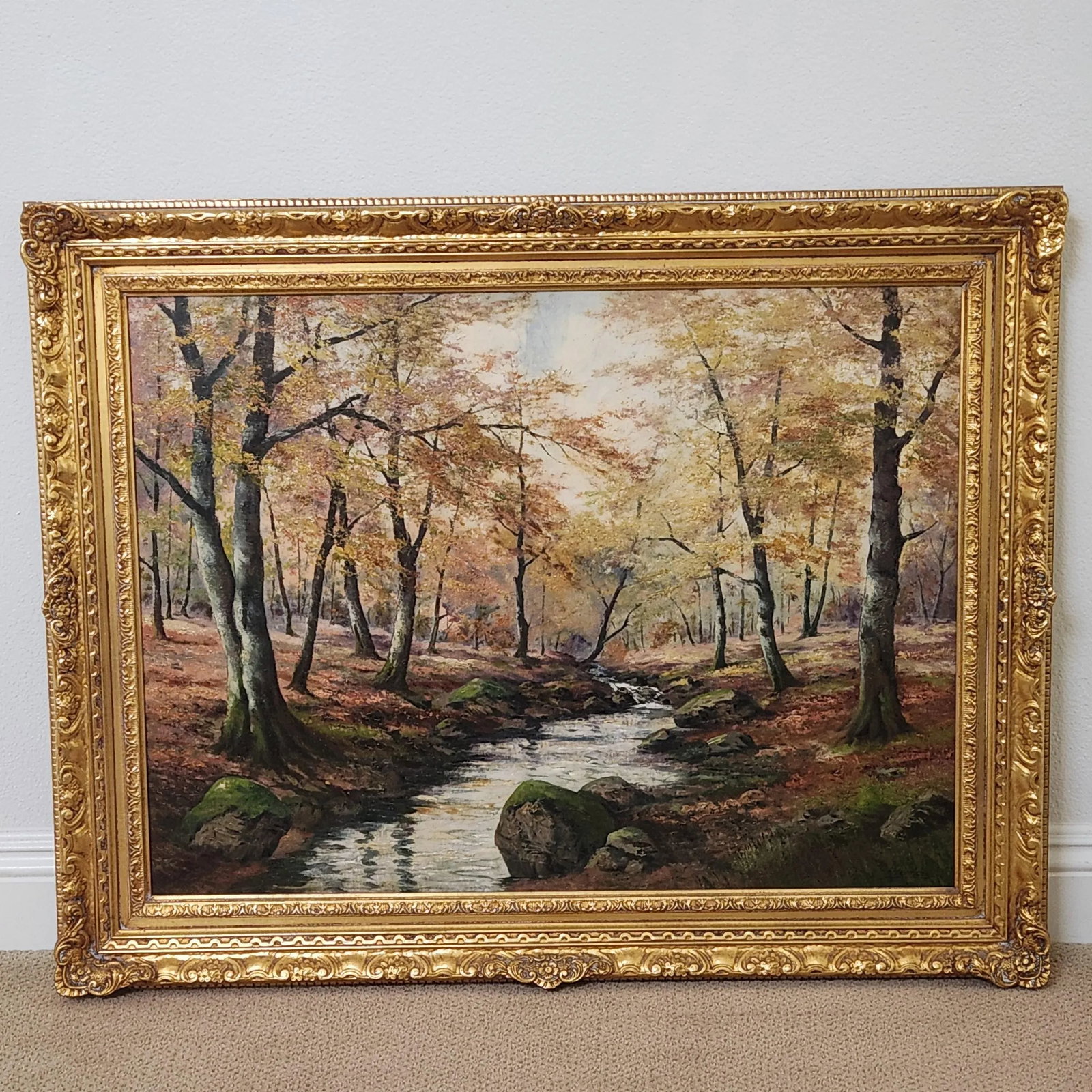 Signed 20th Century German Fall Landscape Painting in Gilt Frame - 3