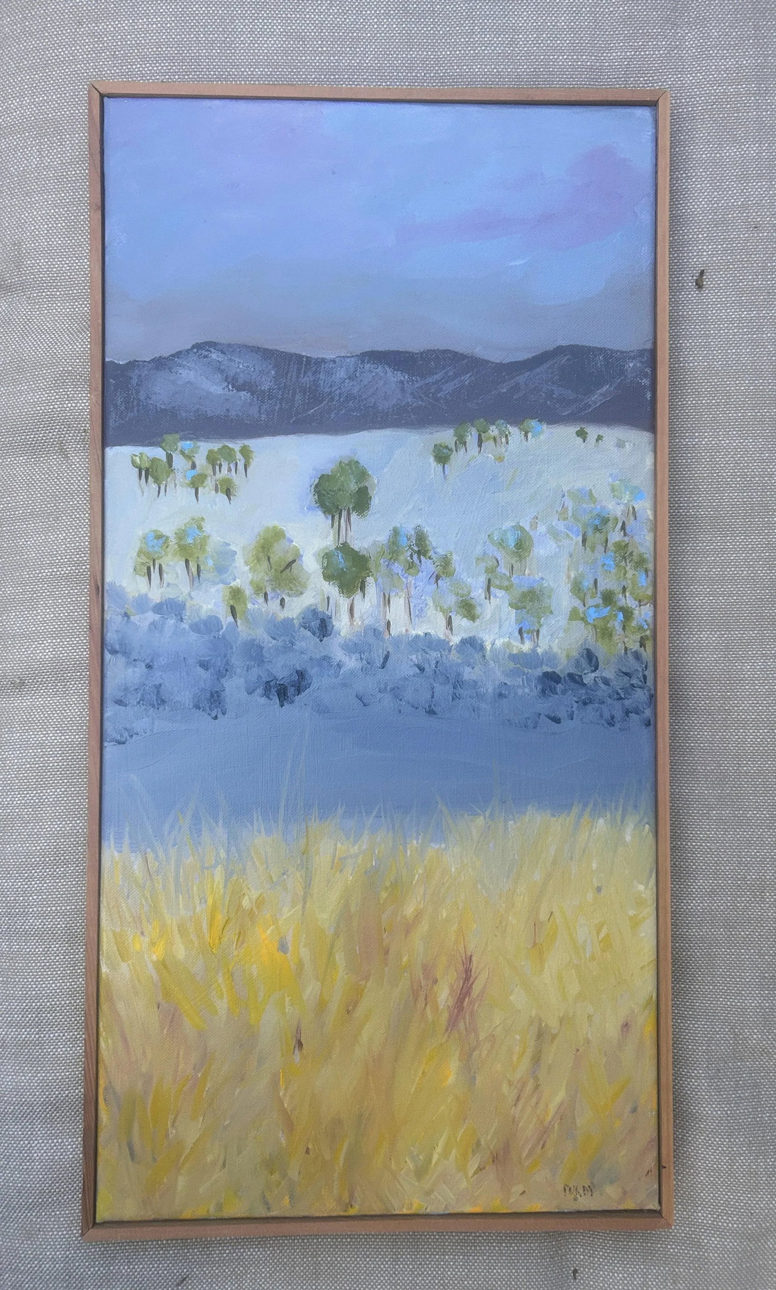 Original Signed "Blue Landscape" Framed Oil Painting - 2