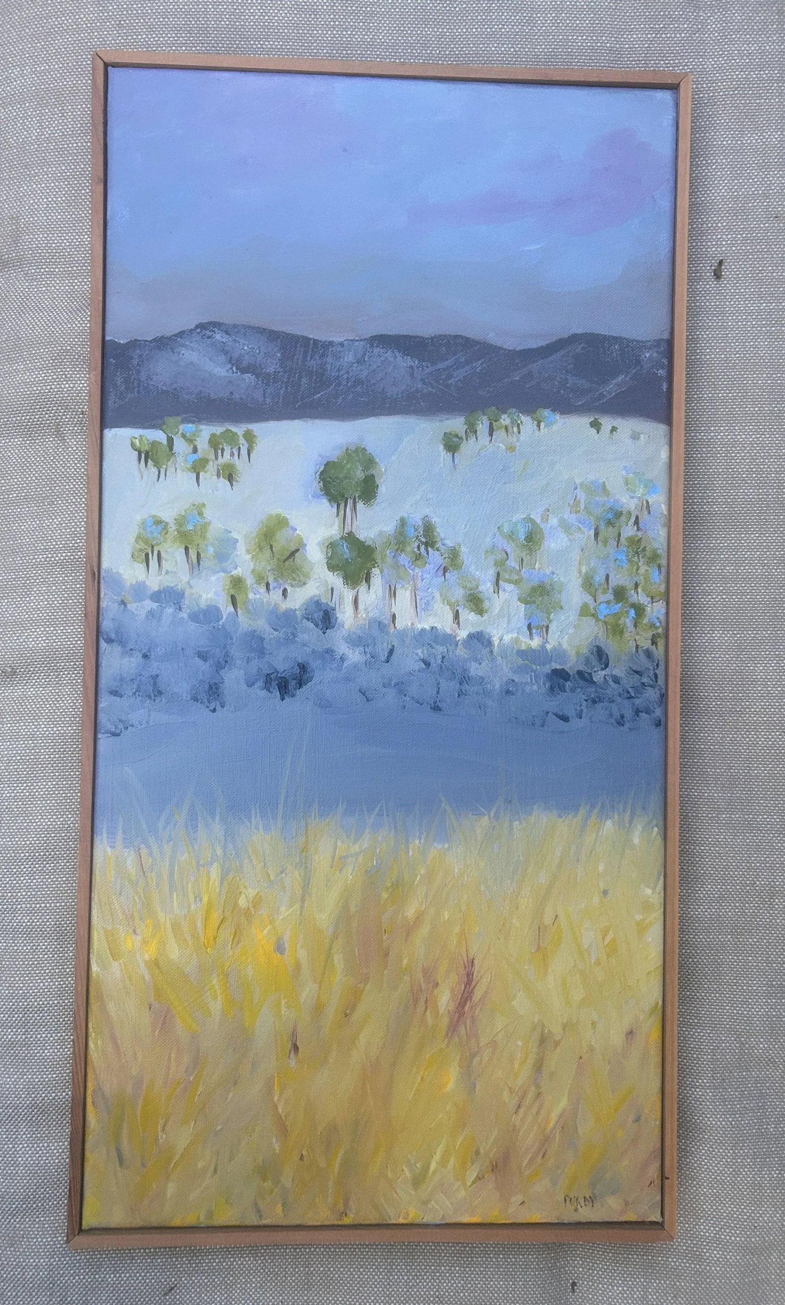 Original Signed "Blue Landscape" Framed Oil Painting - 3
