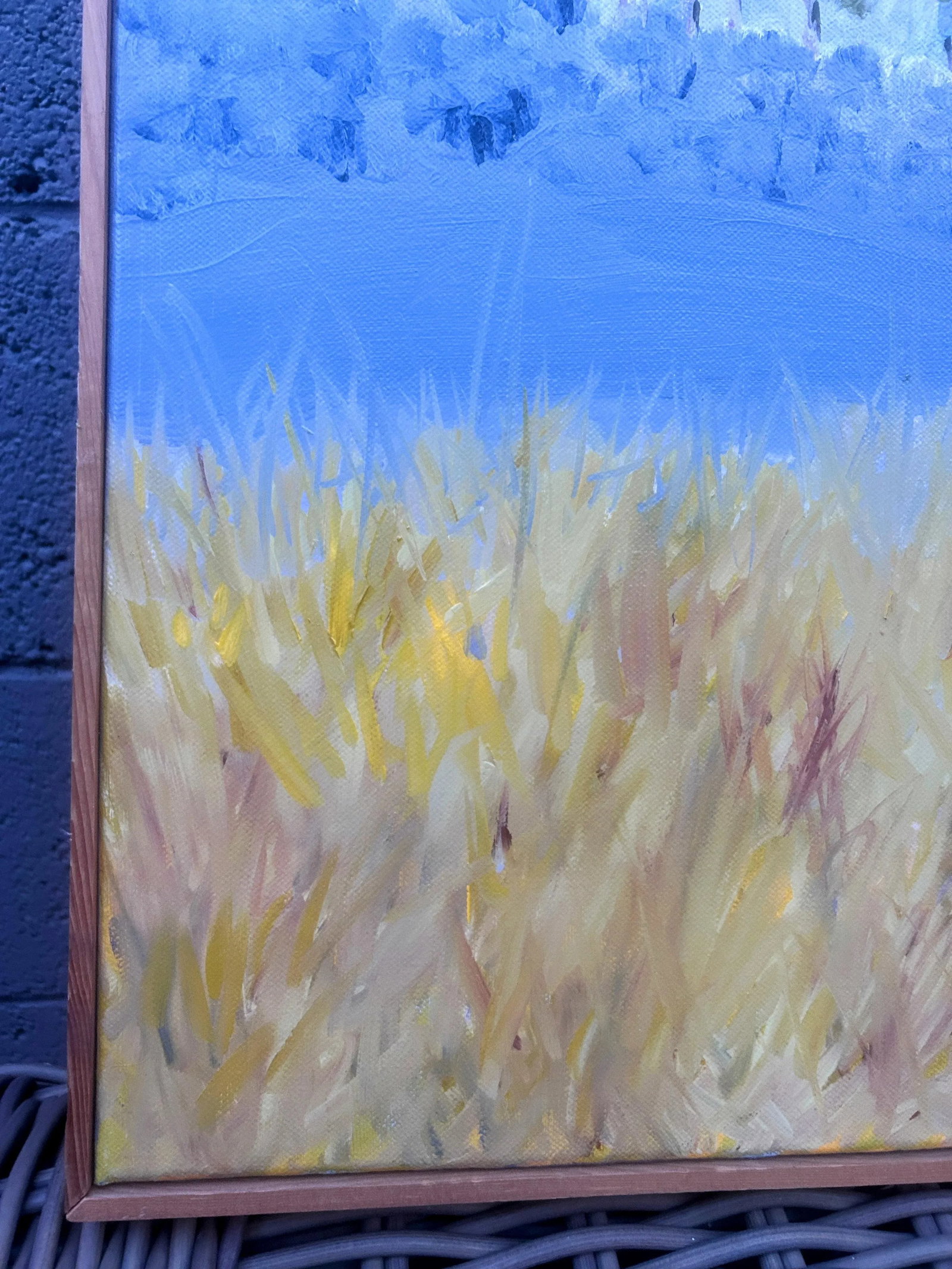 Original Signed "Blue Landscape" Framed Oil Painting - 4