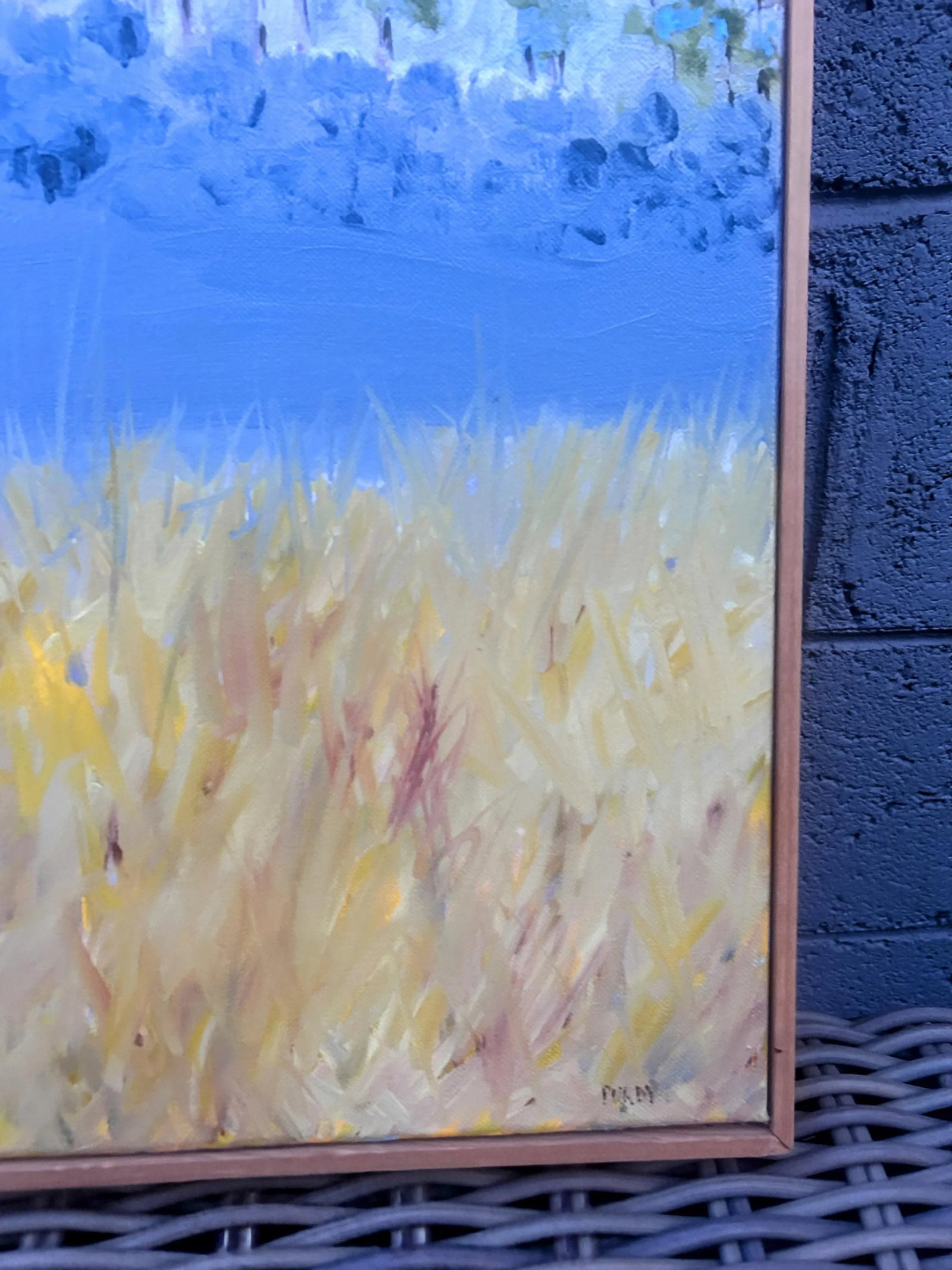 Original Signed "Blue Landscape" Framed Oil Painting - 7