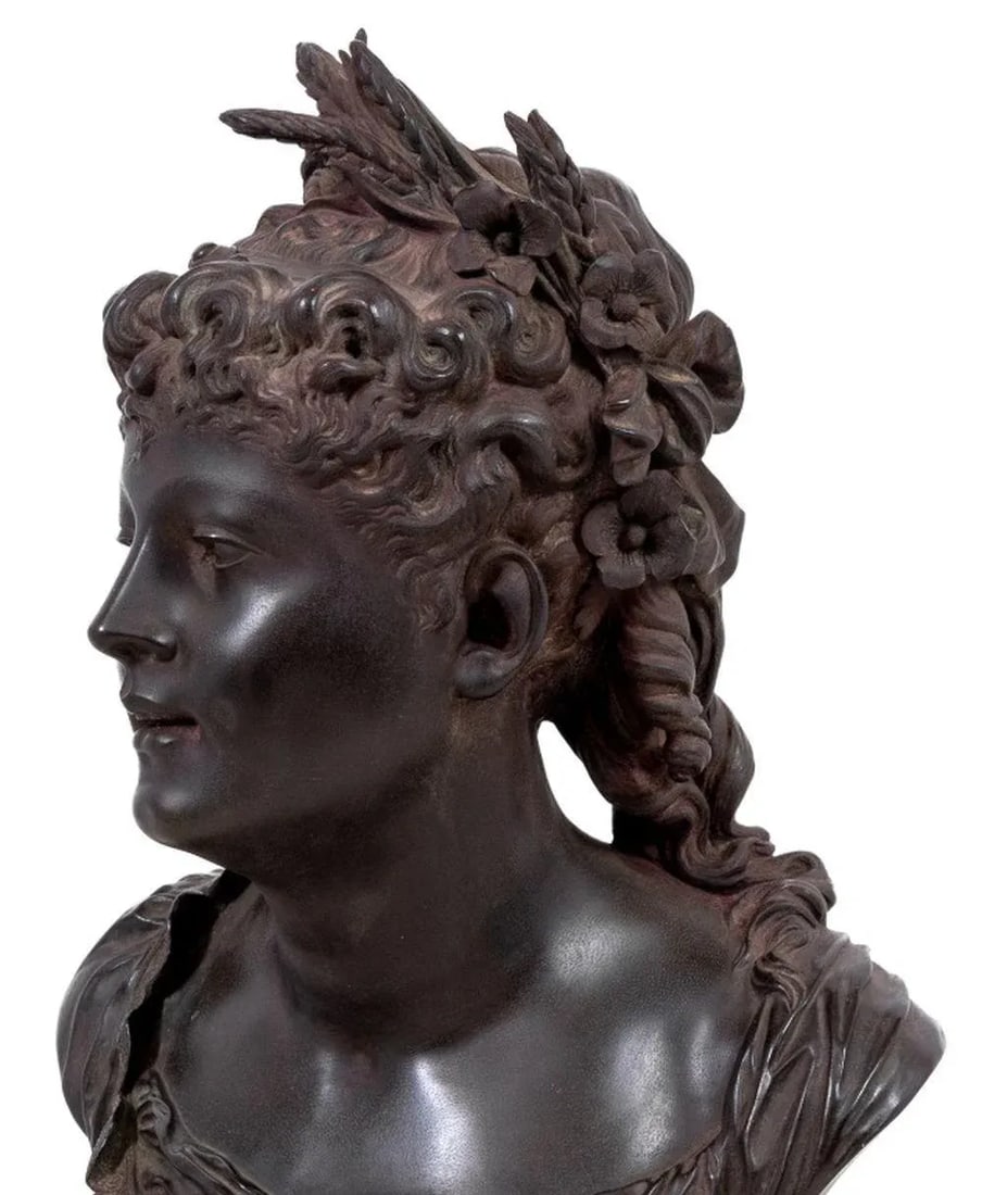 Pierre Louis Detrier Bronze Bust of a Woman - 4