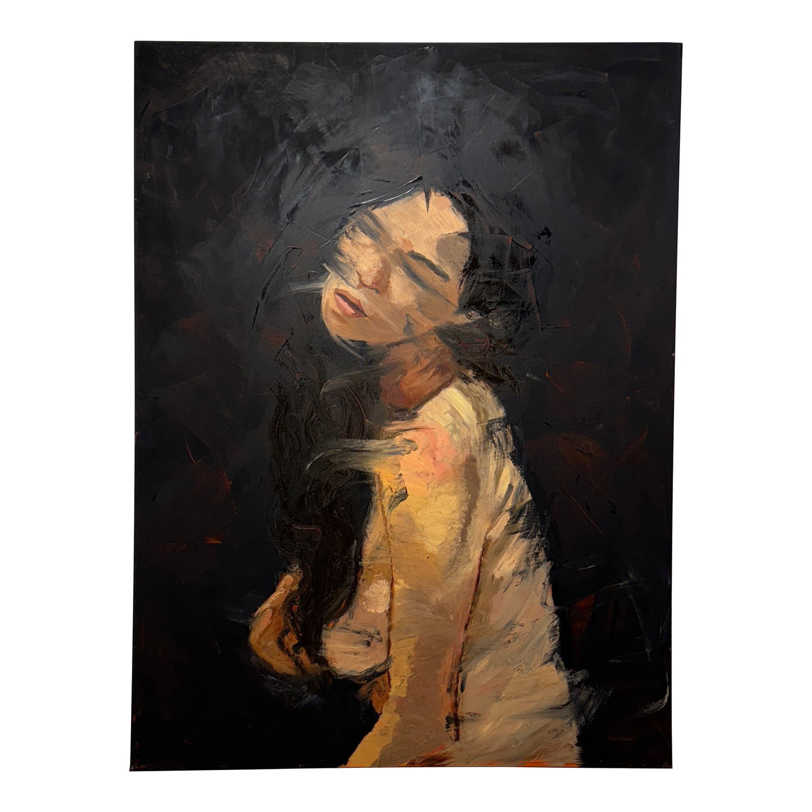 Expressive Portrait of a Woman in Oil: Expressive moody oil portrait of woman. Original artwork. Condition: Imperfections: No Imperfections Origin: United States Materials & Techniques: Oil Paint Winning bidders will be contacted