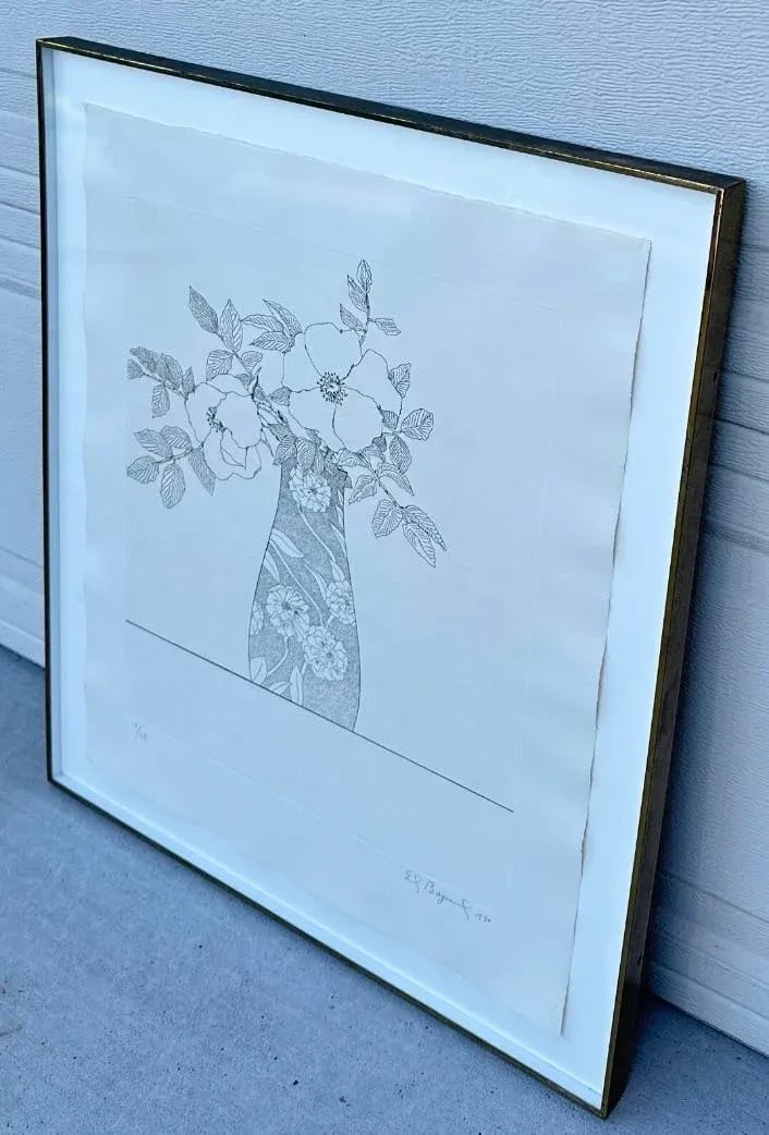 Ed Baynard (American, 1940-2016) Floral, Flowers in a Vase Etching Framed - 10
