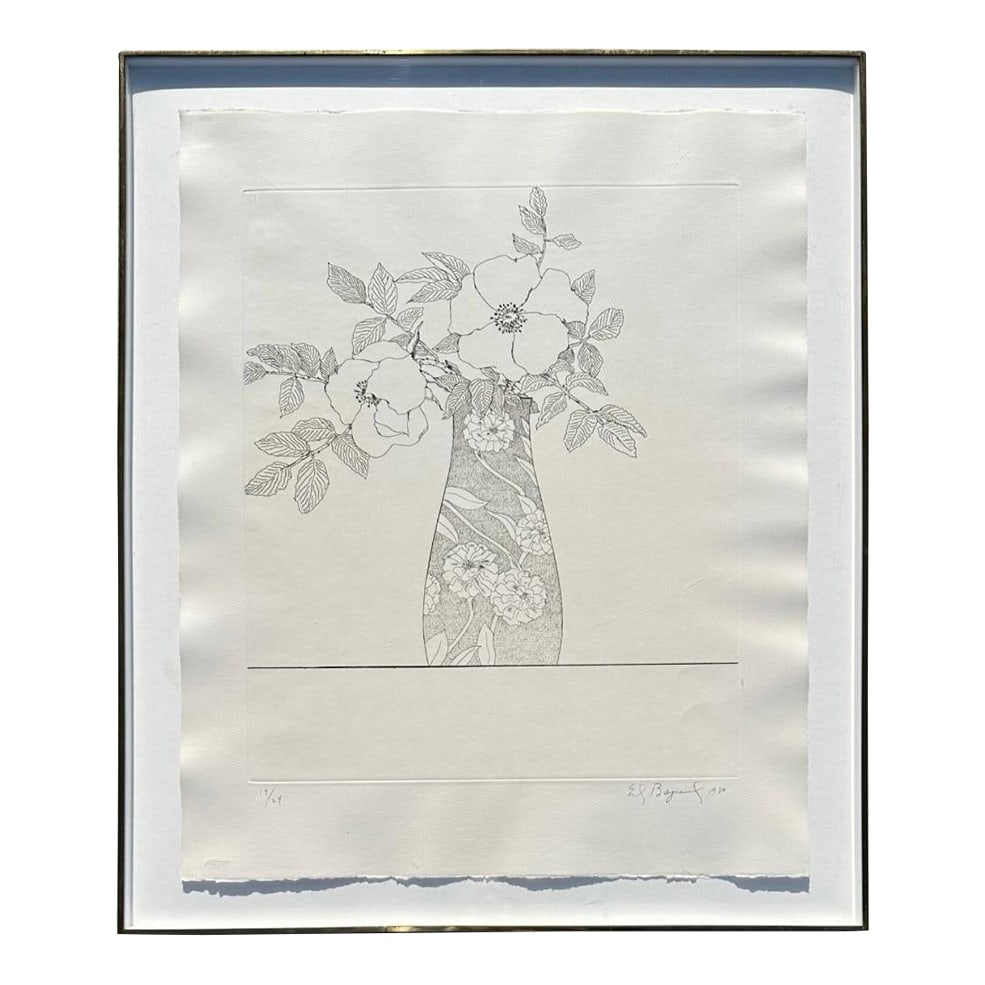 Ed Baynard (American, 1940-2016) Floral, Flowers in a Vase Etching Framed: Ed Baynard (American, 1940-2016) Title: [Untitled Floral Still Life, Flowers in a Vase] Medium: Original Etching Date: 1980 Edition: 19/24 Signature: Signed and dated lower right, numbered and waterma