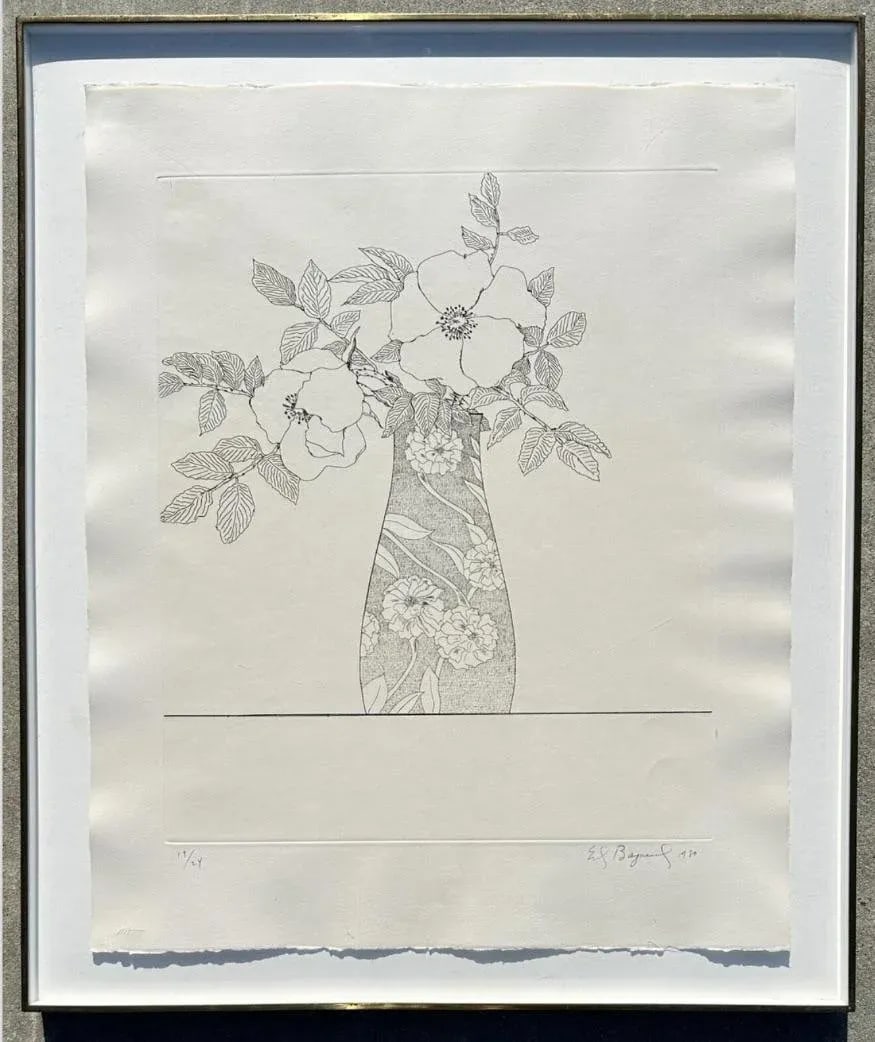 Ed Baynard (American, 1940-2016) Floral, Flowers in a Vase Etching Framed - 2