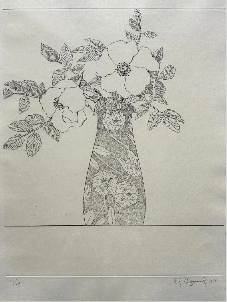 Ed Baynard (American, 1940-2016) Floral, Flowers in a Vase Etching Framed - 4