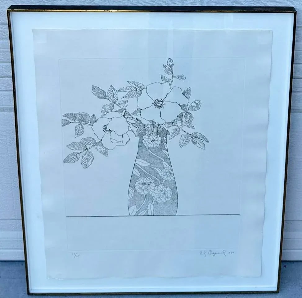 Ed Baynard (American, 1940-2016) Floral, Flowers in a Vase Etching Framed - 8