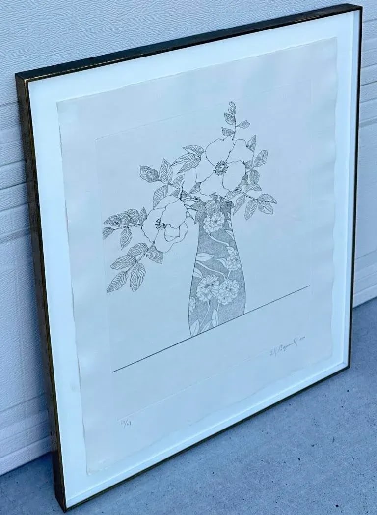 Ed Baynard (American, 1940-2016) Floral, Flowers in a Vase Etching Framed - 9
