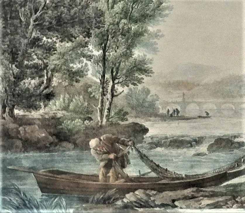 Antique 1700's French Harbor Fishing Scene Hand Tinted Print of Etching by Joseph Vernet, Framed - 5