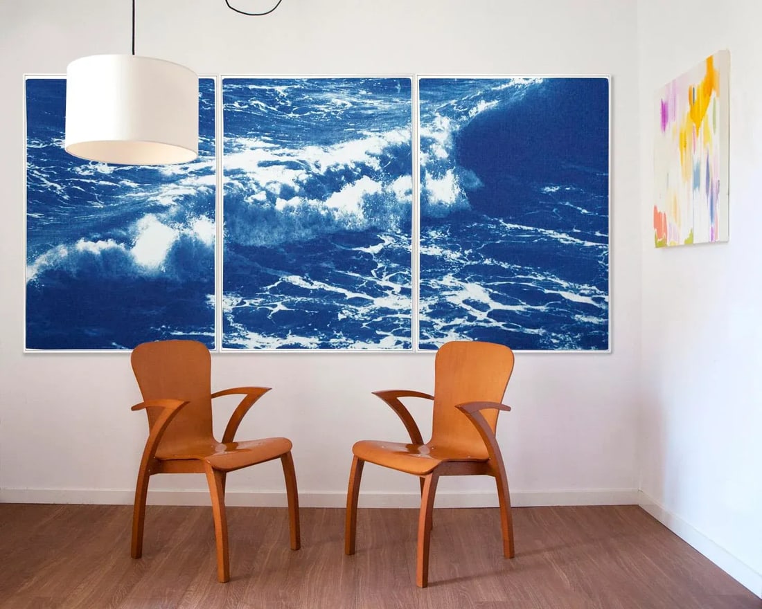 2020 Australian Landscape Nautical Triptych Cyanotype Print on Watercolor PaperMulti Paneled Art by - 2