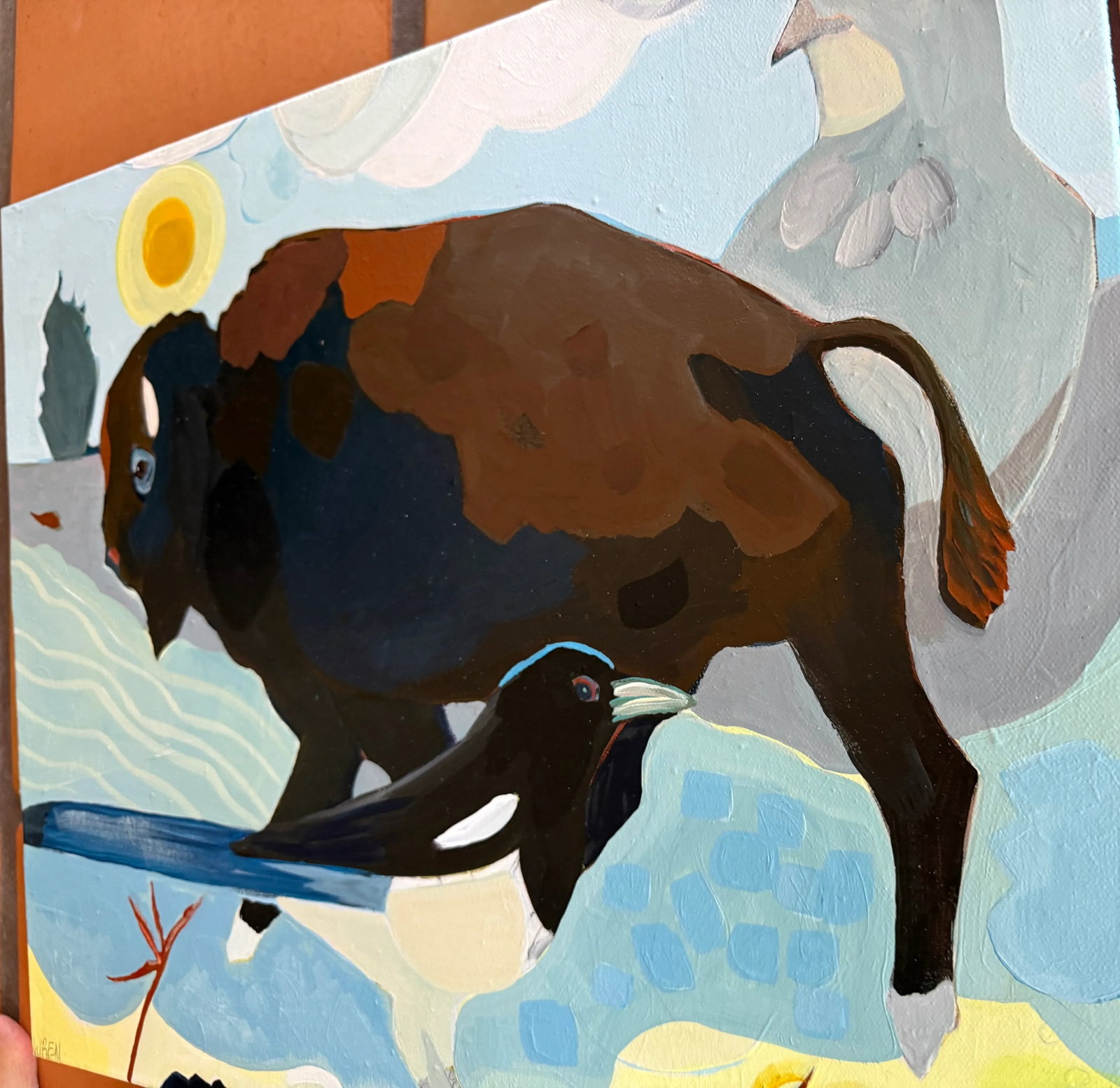 Bison Scape a Landscape With Bison and Birds by LWren Walraven - 3