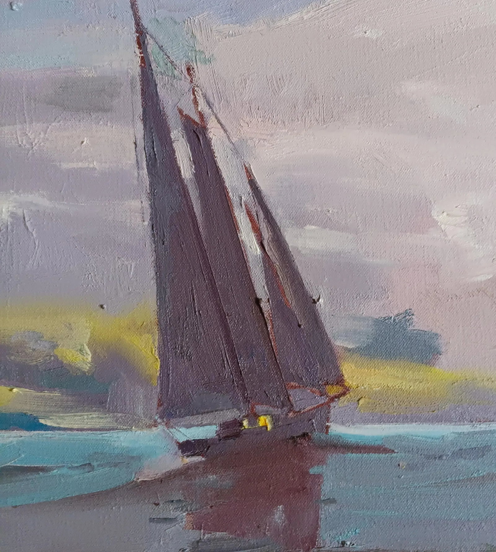 Schooner Sailing Into a Violet Sunset Oil Painting by David Beynon Pena - 6