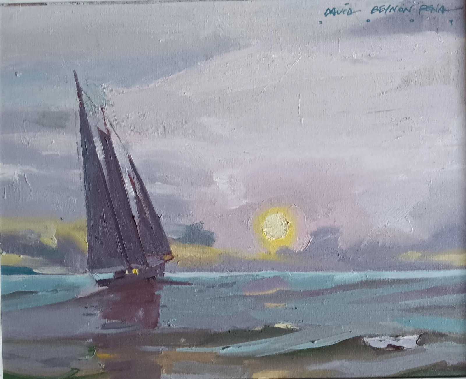 Schooner Sailing Into a Violet Sunset Oil Painting by David Beynon Pena - 7