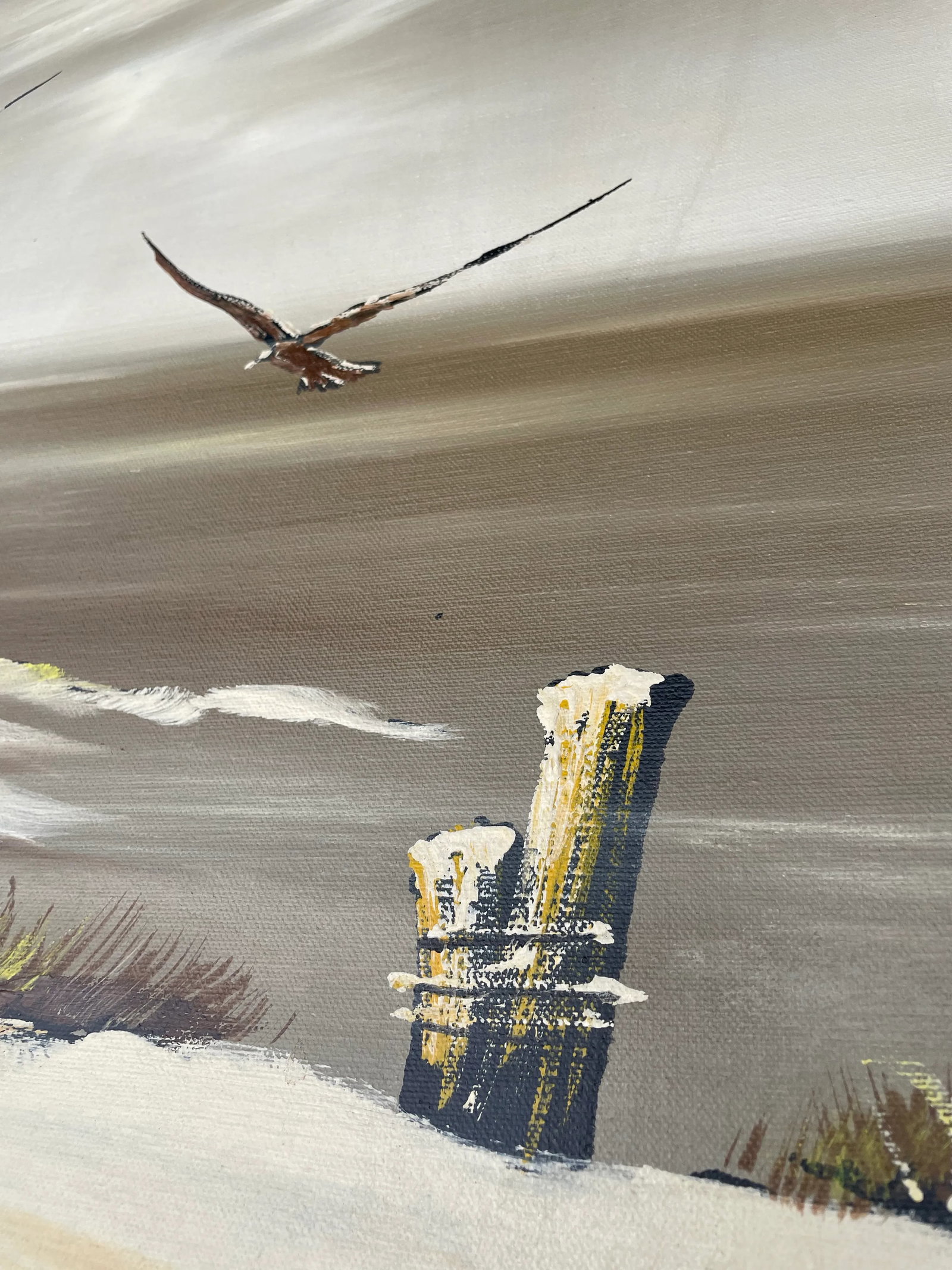 Mid 20th Century Signed Carlson Seascape Oil Painting - Gulls & Dunes on Canvas - 4