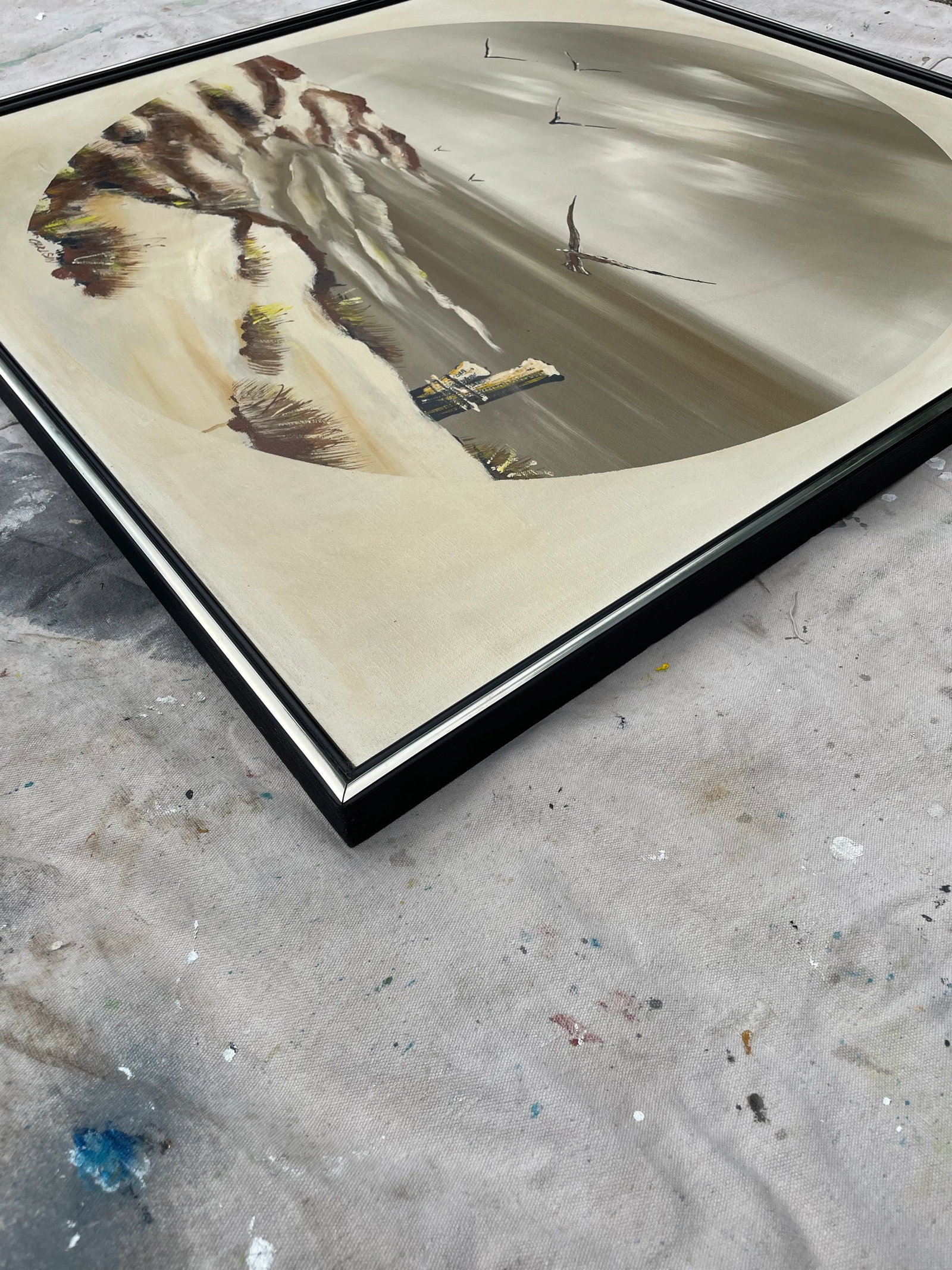 Mid 20th Century Signed Carlson Seascape Oil Painting - Gulls & Dunes on Canvas - 5