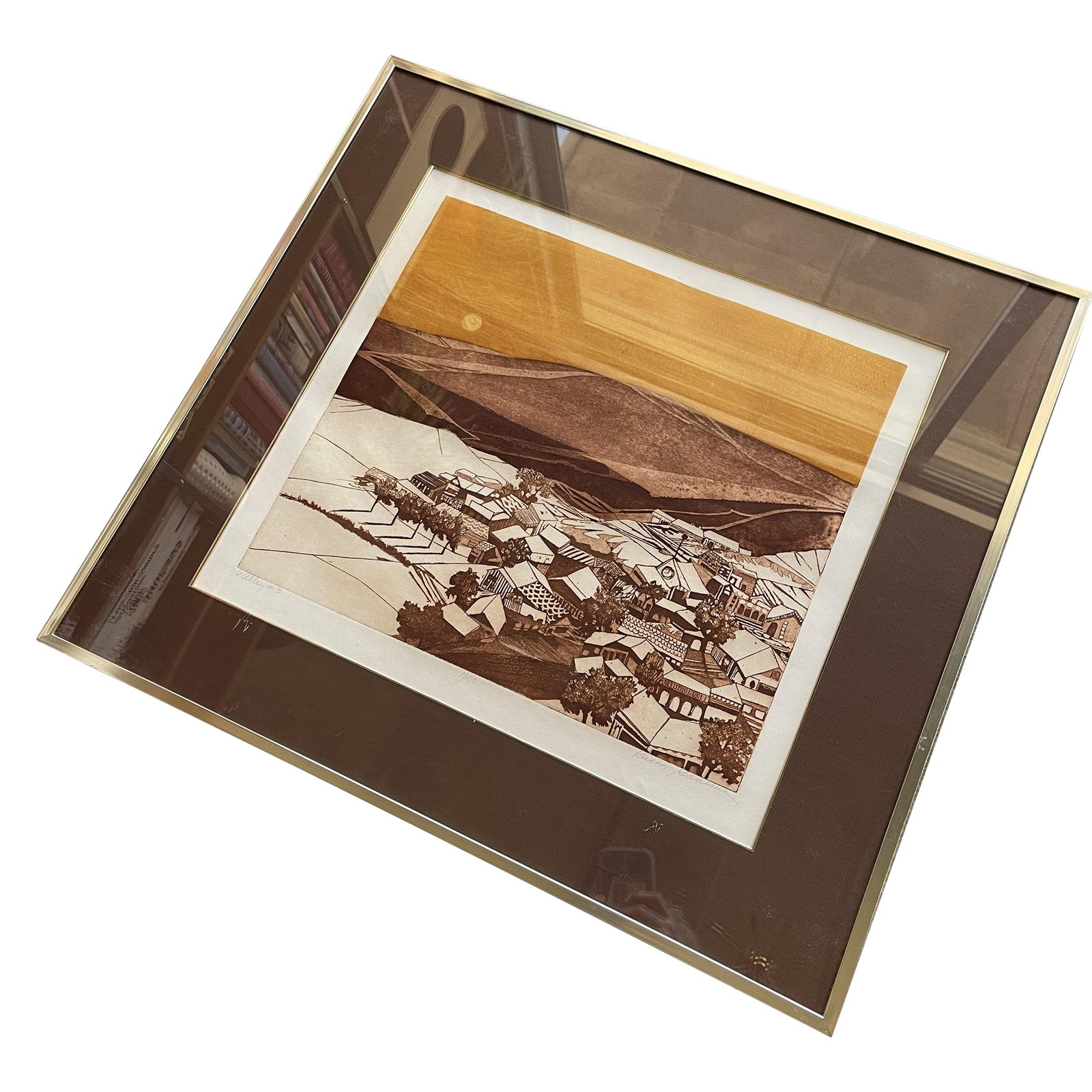 1970s Original Russa Graeme Signed #1 Edition Etching Framed Signed: Signed, #1 of 100 edition etching from acclaimed California artist Russa Graeme. Professionally framed with deep recessed, layrered metallic and neutral tones. Archival glare free acrylic front with