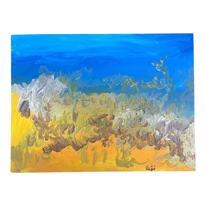 2015 Oil Painting by Tiago Feijoo: "Paisagens Musical", Signed: Offering this vibrant, lively, and colourful abstract painting by Tiago Feijoo (Portuguese, 20th century.) Translated into English from Portuguese, the title is "Musical Landscapes". This work is an