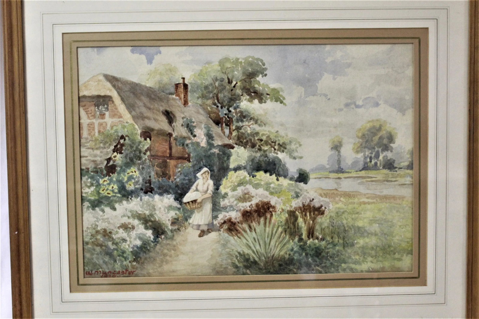 Antique W. Muncaster English Country Scene Watercolor, Framed and Signed - 3