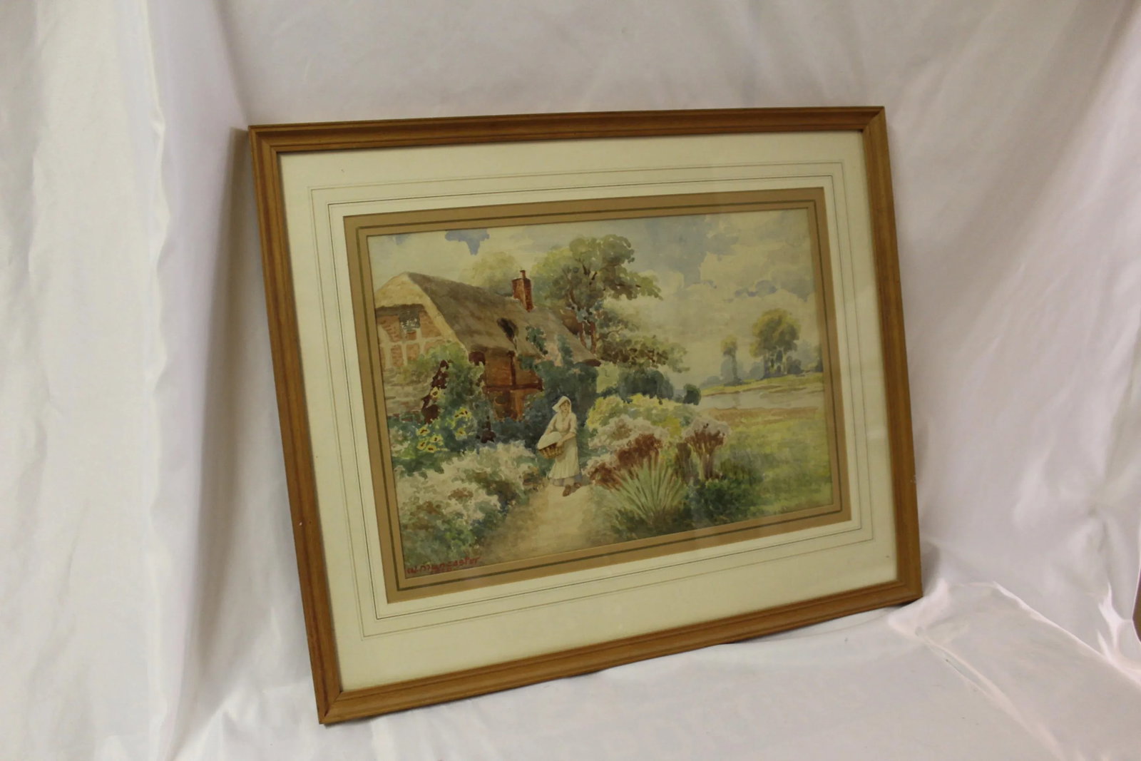 Antique W. Muncaster English Country Scene Watercolor, Framed and Signed - 5