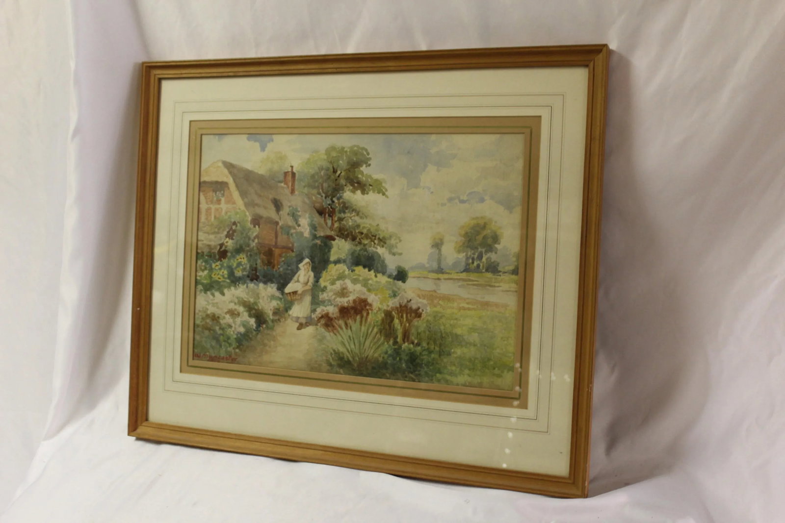 Antique W. Muncaster English Country Scene Watercolor, Framed and Signed - 7
