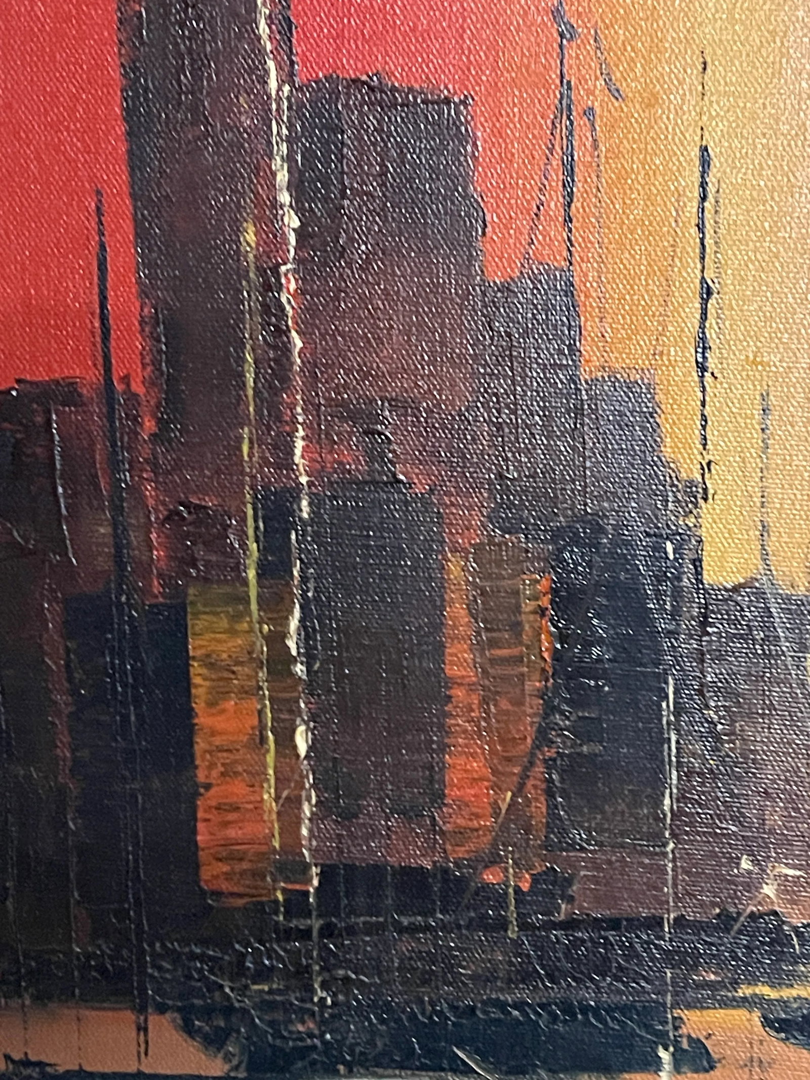 Mexican Mid Century Modern Oil Painting City Bay at Sunset Signed, Framed - 5