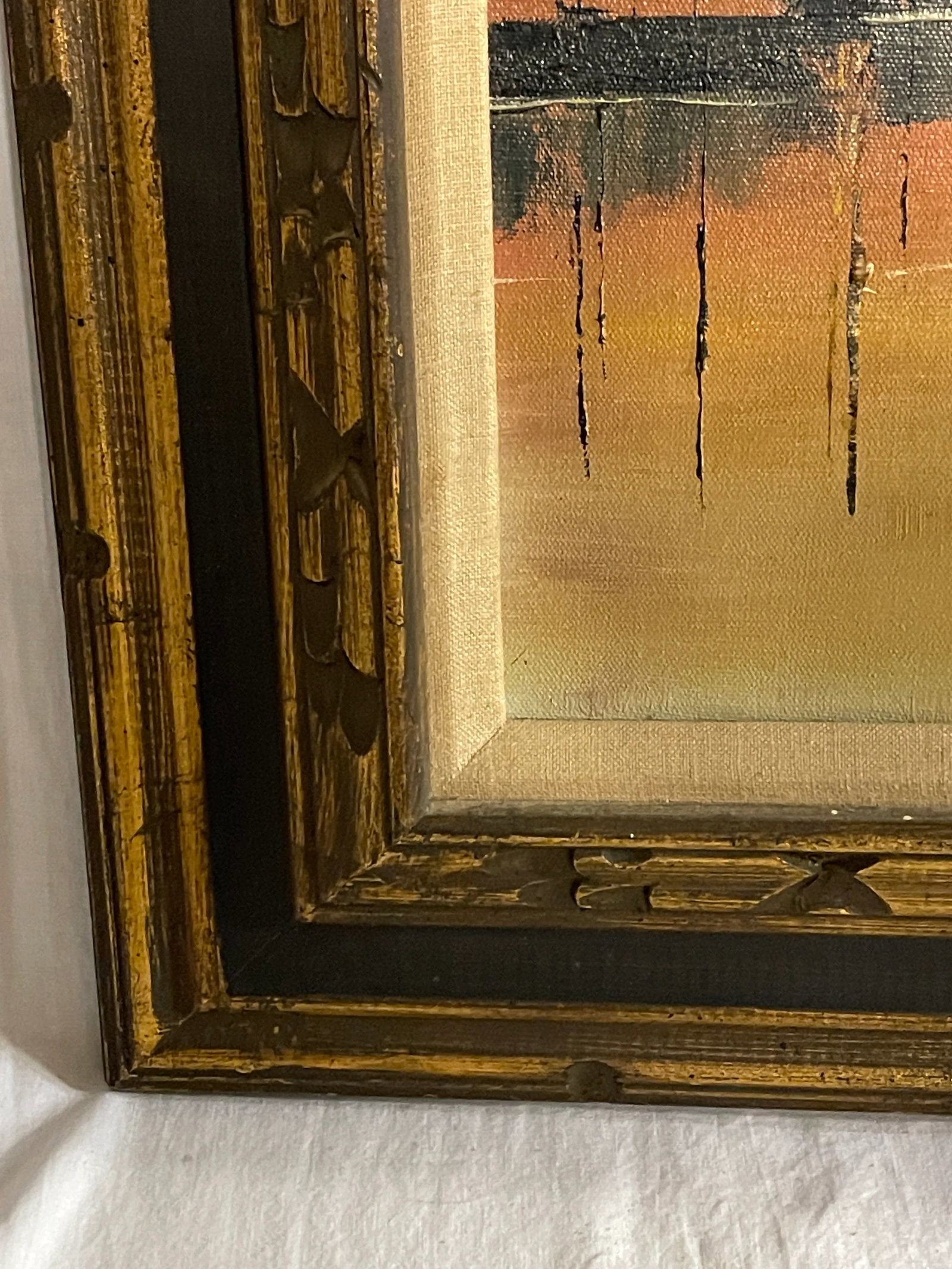 Mexican Mid Century Modern Oil Painting City Bay at Sunset Signed, Framed - 9