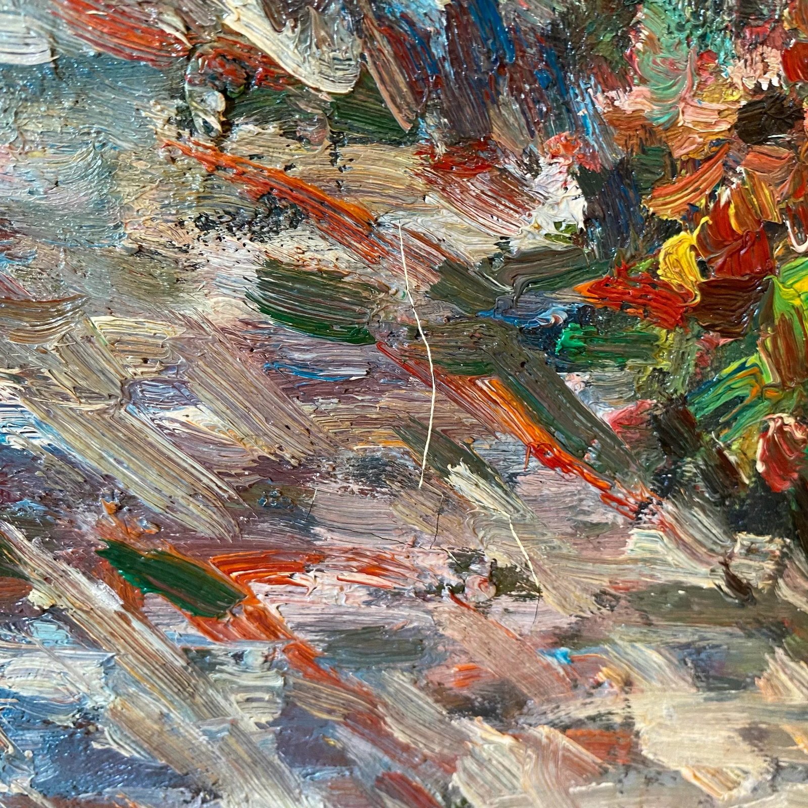 Impressionist Original Colorful Floral Landscape Oil Painting With Sailboats on a River Signed 1976 - 10