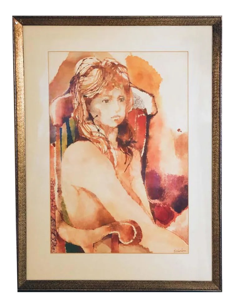 Myra Sides Copus Original Watercolor Painting Portrait of a Girl: An original, gorgeous, watercolor Portrait of a girl by Listed Artist Myra Sides Copus, harmonious, beautiful, colors mixed with reds, yellows and pastels, creating an emotional dramatic painting.
