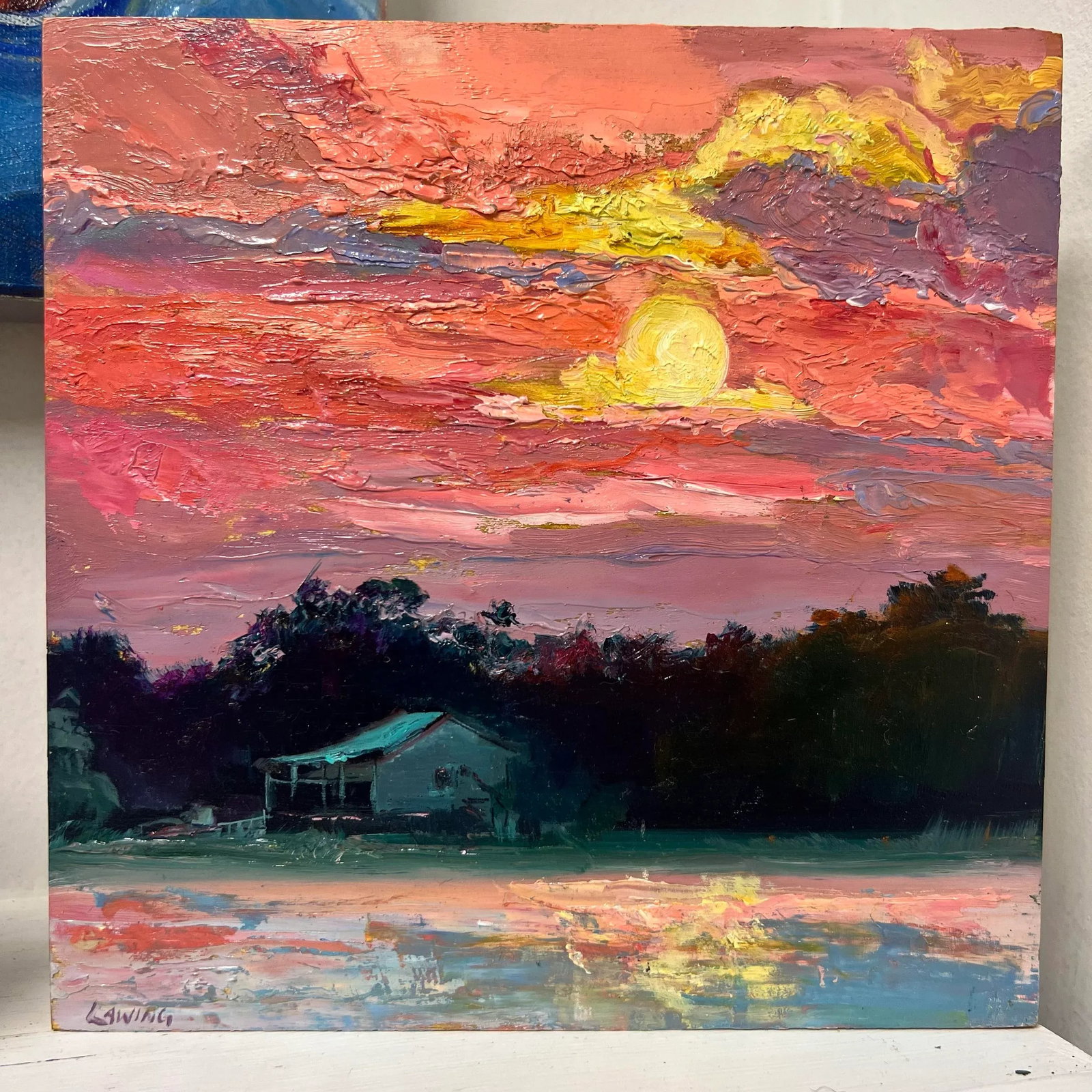 Village Creek Sunset, Original Oil Painting by Julia Lawing - 2