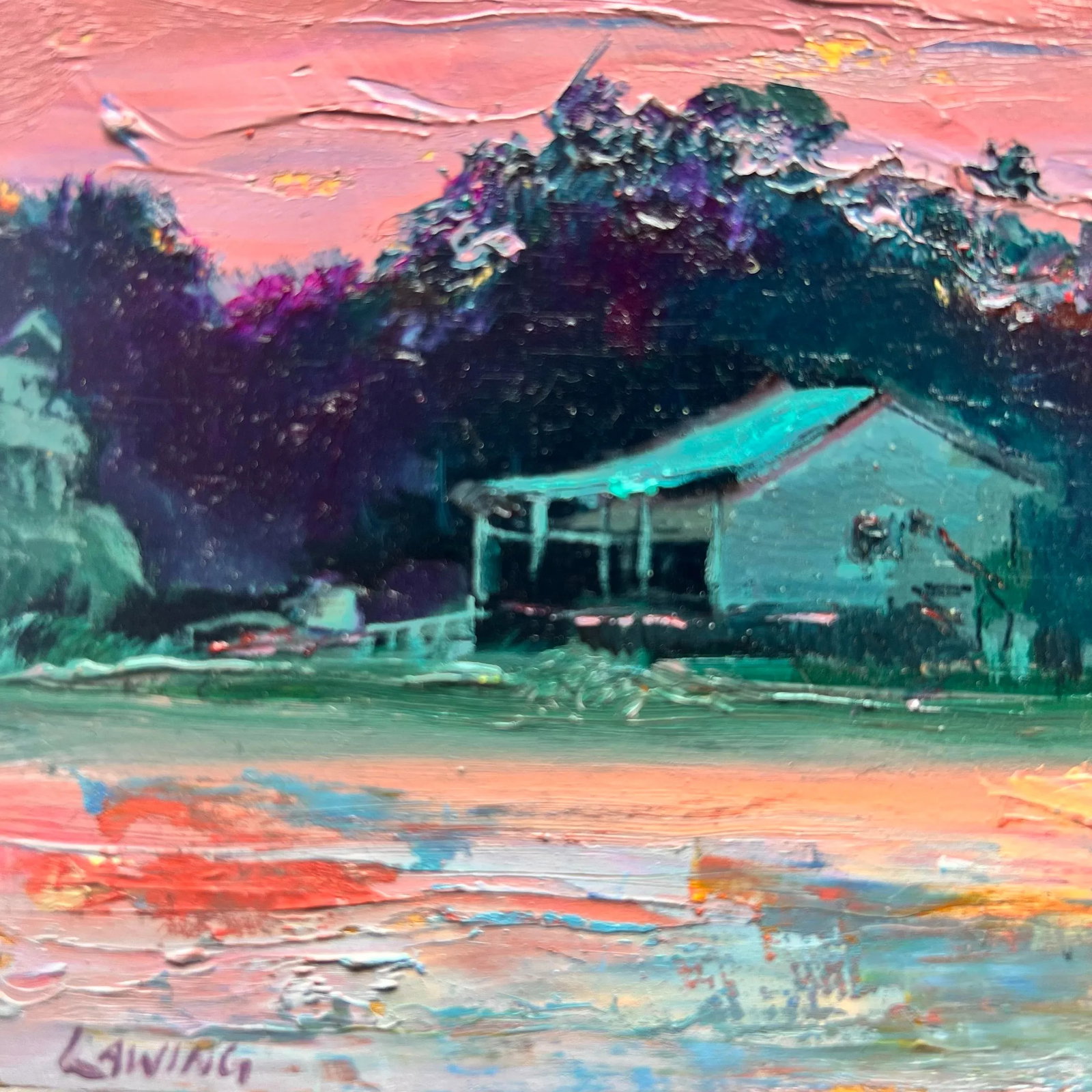 Village Creek Sunset, Original Oil Painting by Julia Lawing - 5