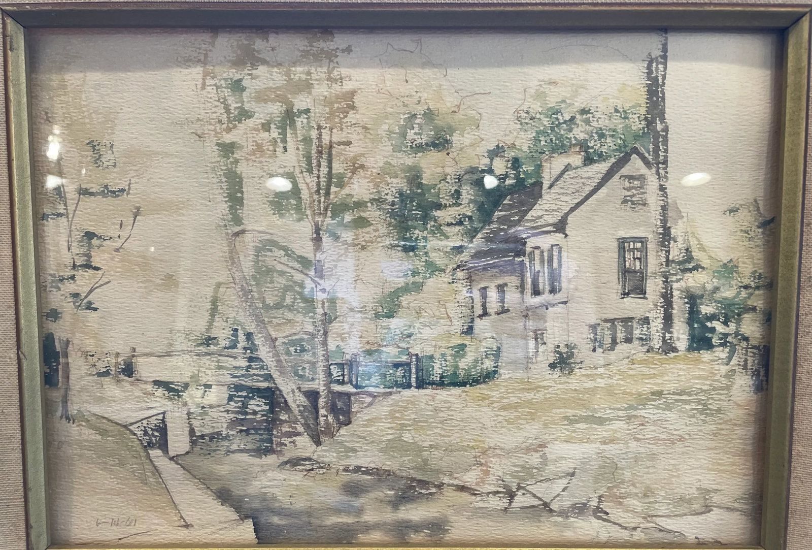 Vintage Watercolor Painting - Bucks County Impressionist Landscape in Antique Frame, 1961 - 2