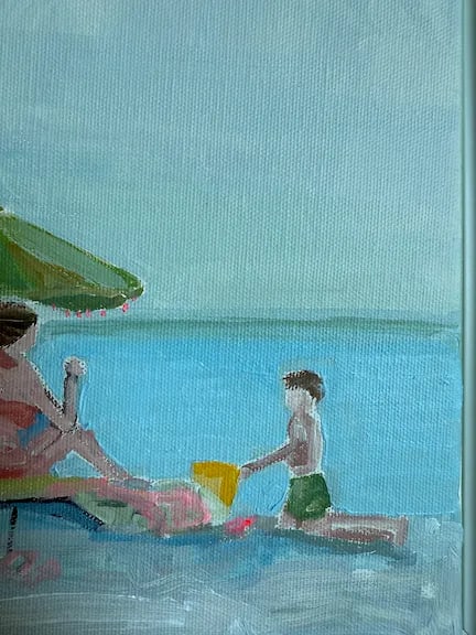 La Playa, Original Acrylic Painting of Woman and Child on the Beach, Framed - 2