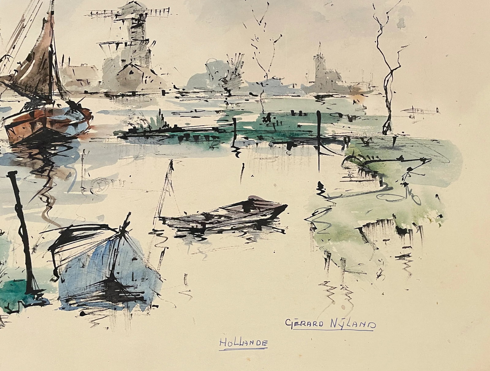 1950s Gerard Nyland Holland Watercolor - 2