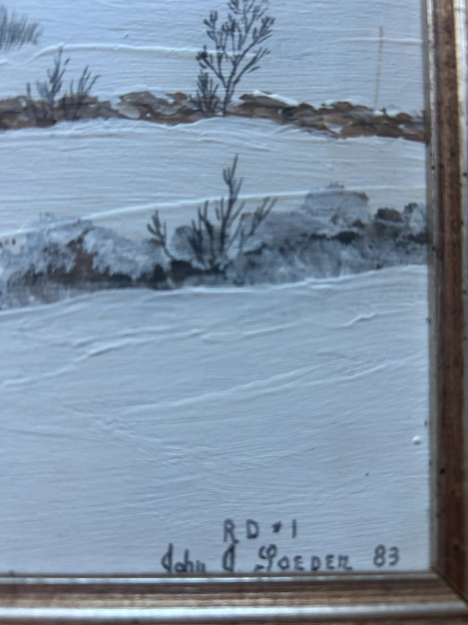 Vintage Bucks County Pa Folk Art Landscape Farm Snow Scene Framed Painting - 7