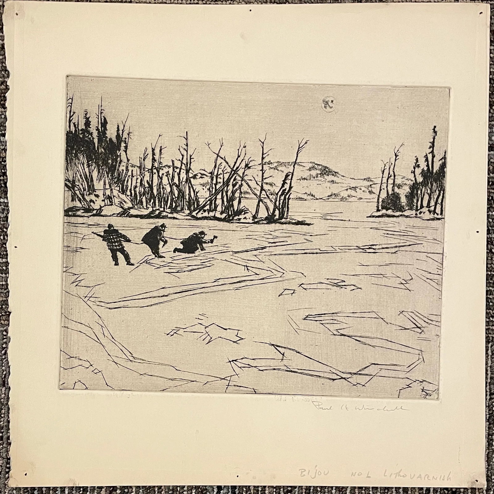 1930s Paul Winchell Ice Fishing Etching - 3