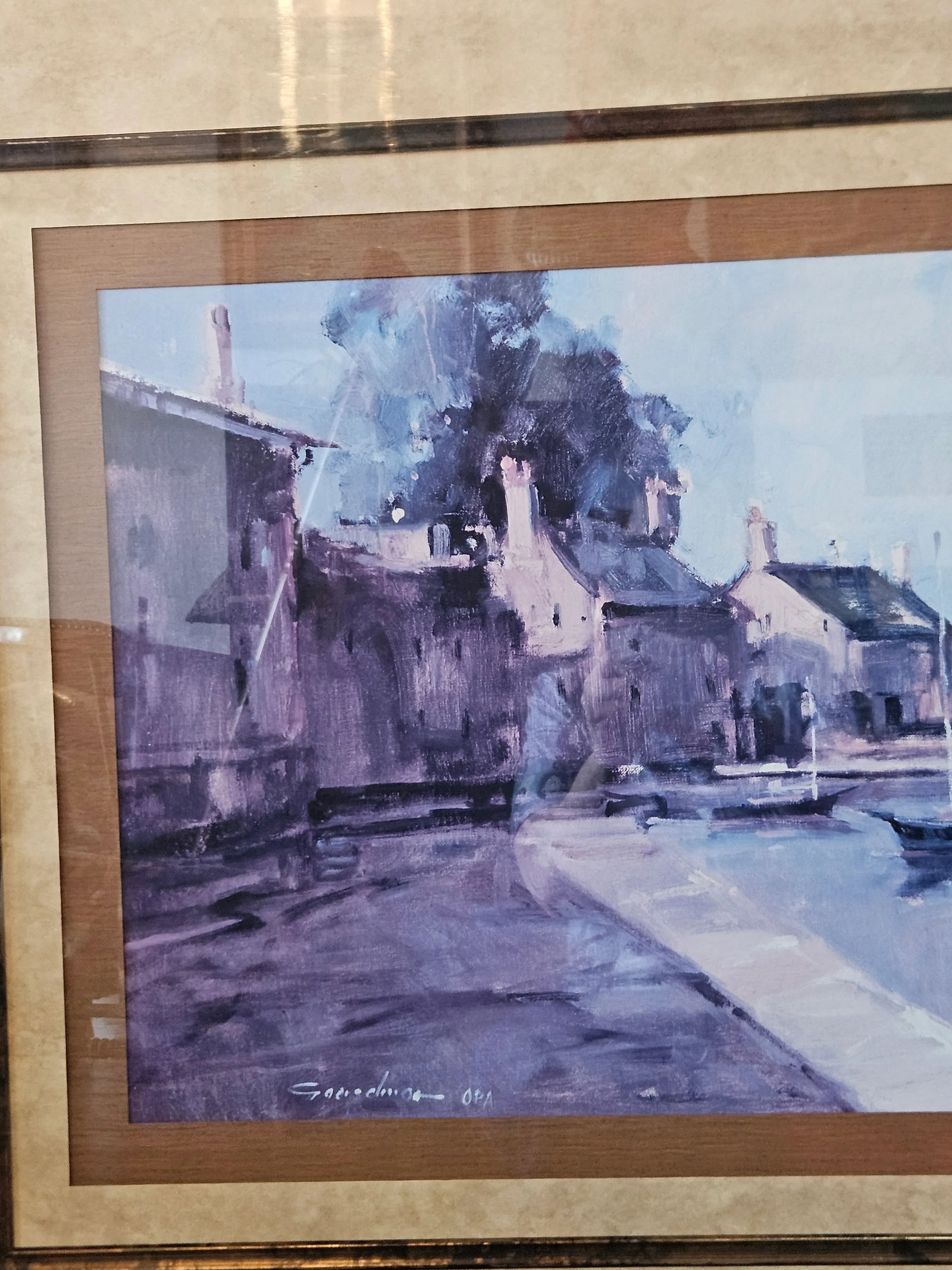 Mid 20th Century Morning Harbor Signed Print by Ted Goerschner - Framed 53 X 35 - 5