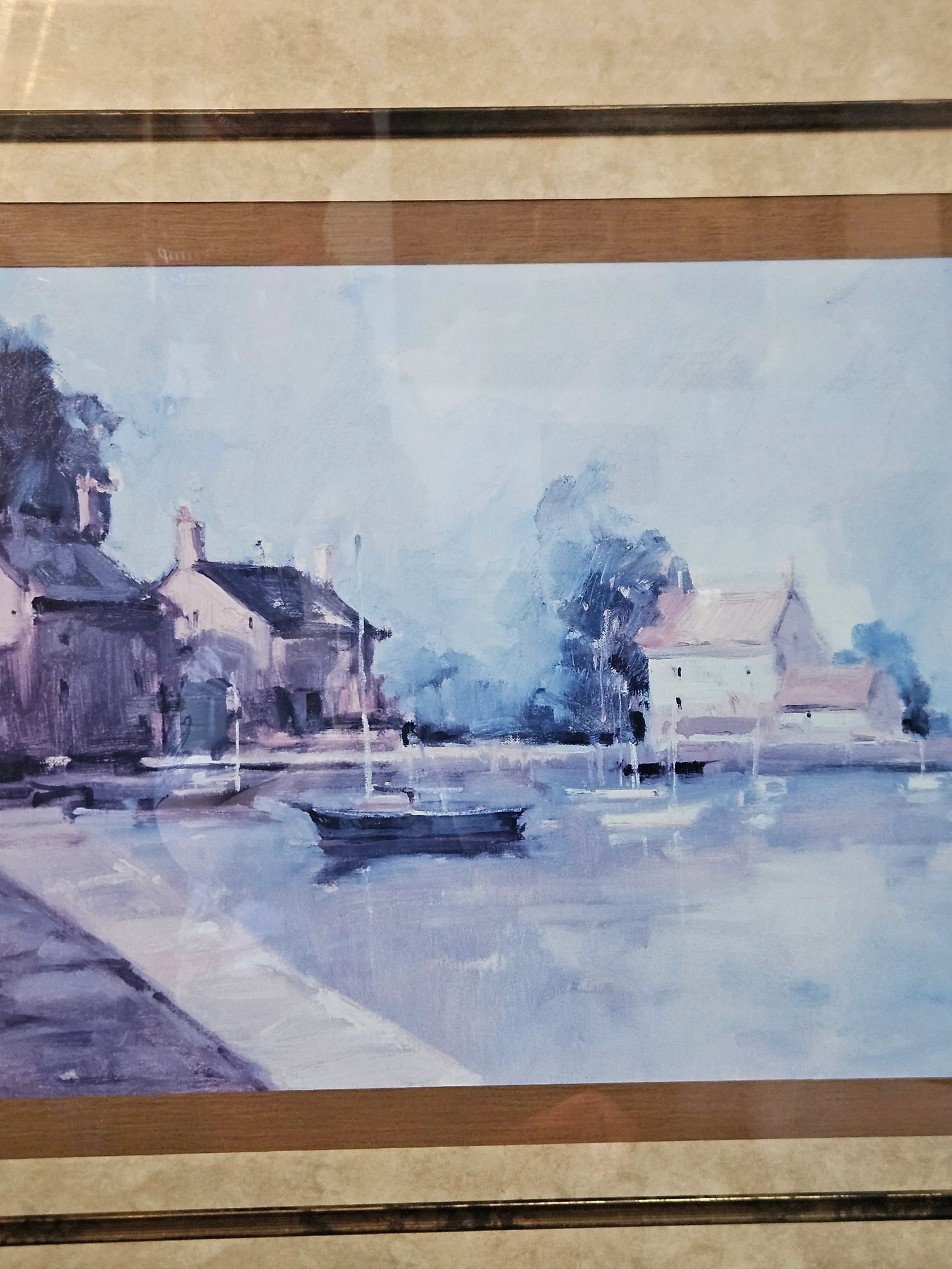 Mid 20th Century Morning Harbor Signed Print by Ted Goerschner - Framed 53 X 35 - 6