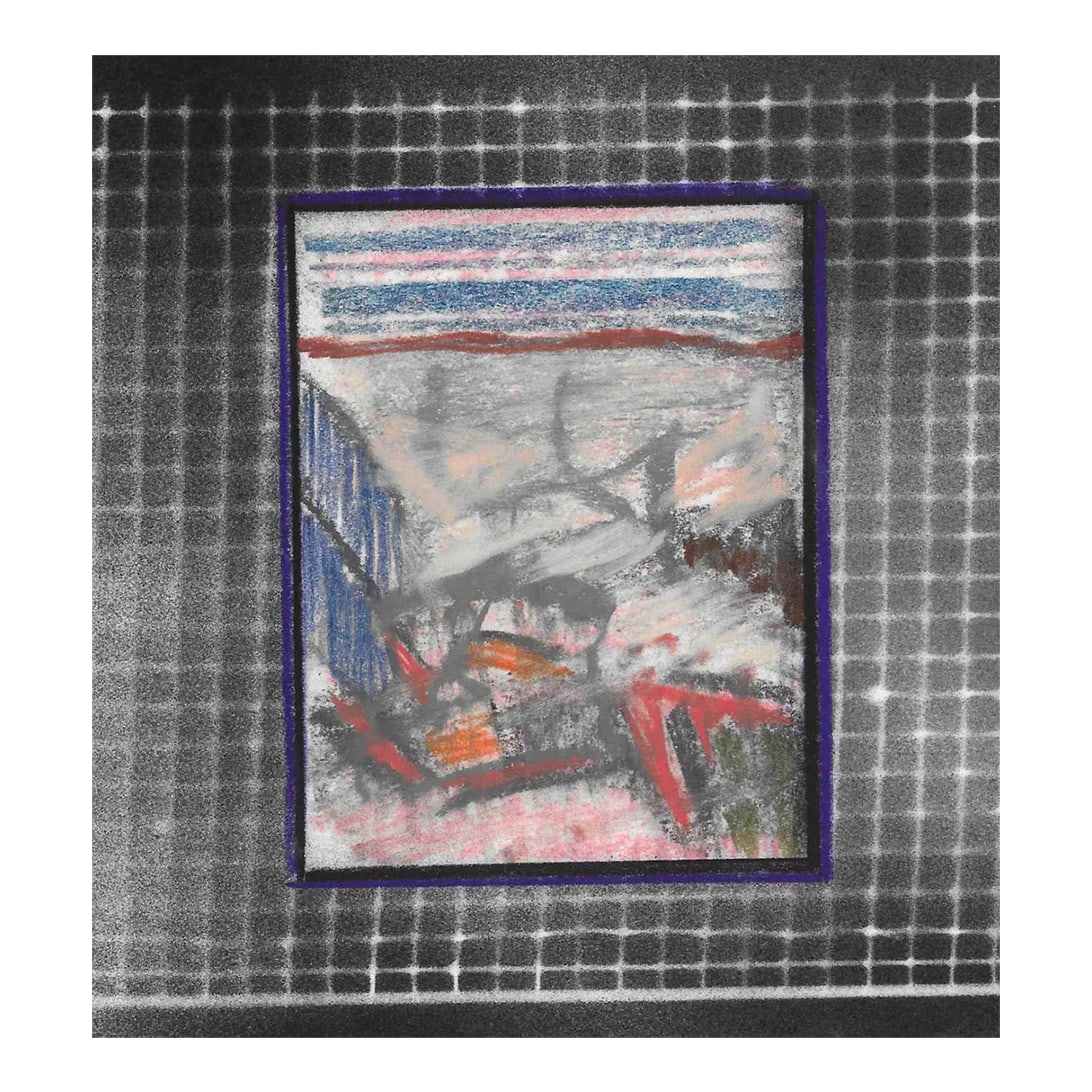 1996 Charles Dudley Mixed Media Landscape: From New York painter Charles Dudley's 1996 sketchbook. The sheet is spray painted with a pastel landscape. 6 x 7.5 inches and signed on the back. Condition: Alterations: Original Condition Unaltered