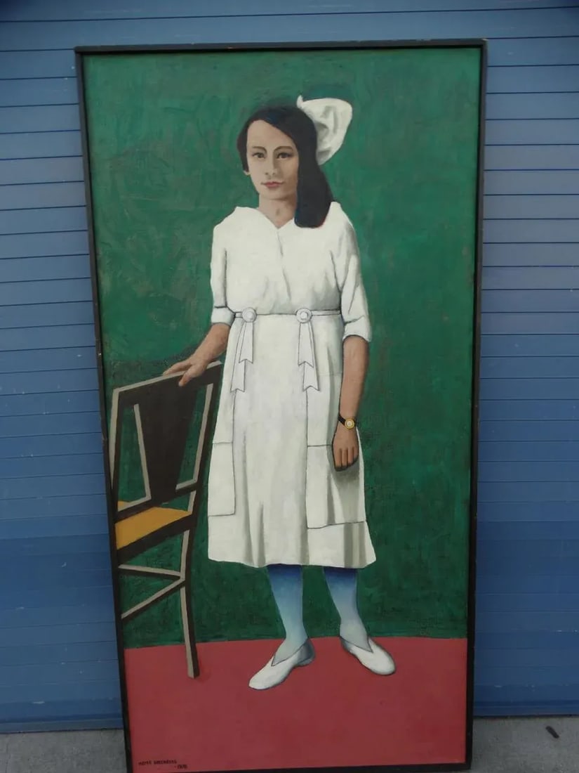 Meyer Greenberg Portrait of a Young Woman in White Oil Painting on Canvas, 1976 - 2