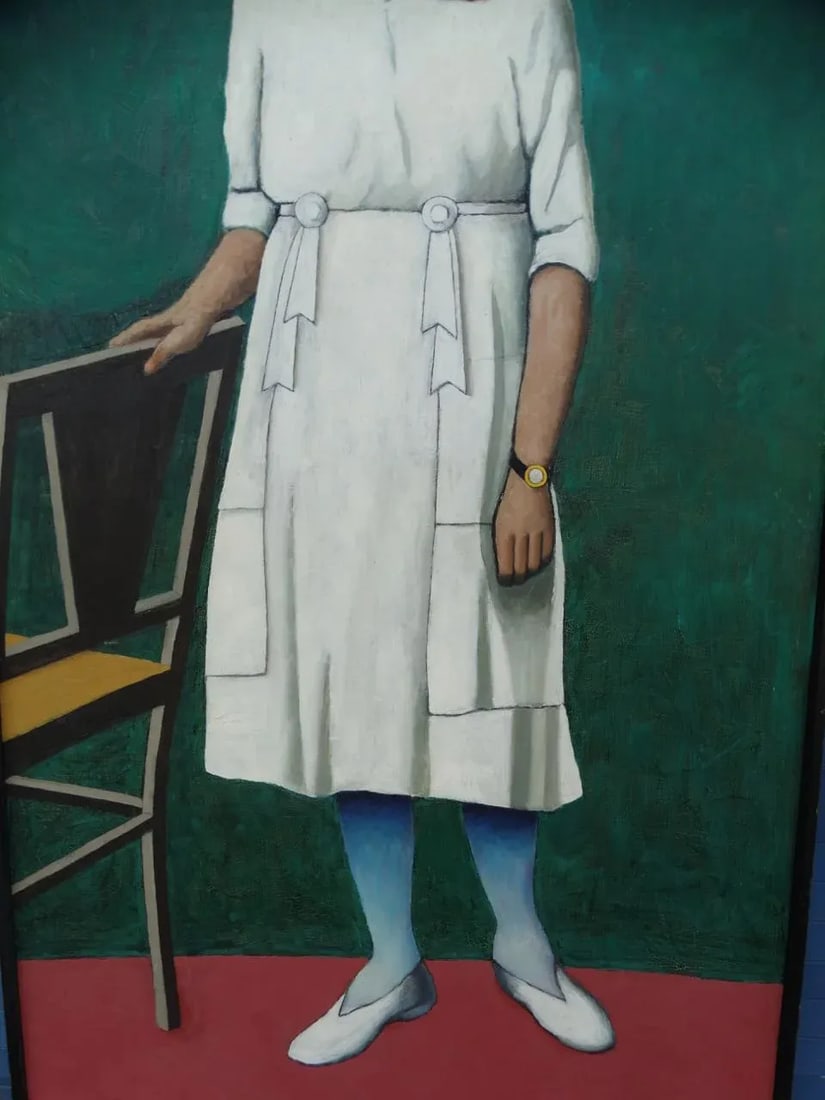 Meyer Greenberg Portrait of a Young Woman in White Oil Painting on Canvas, 1976 - 4