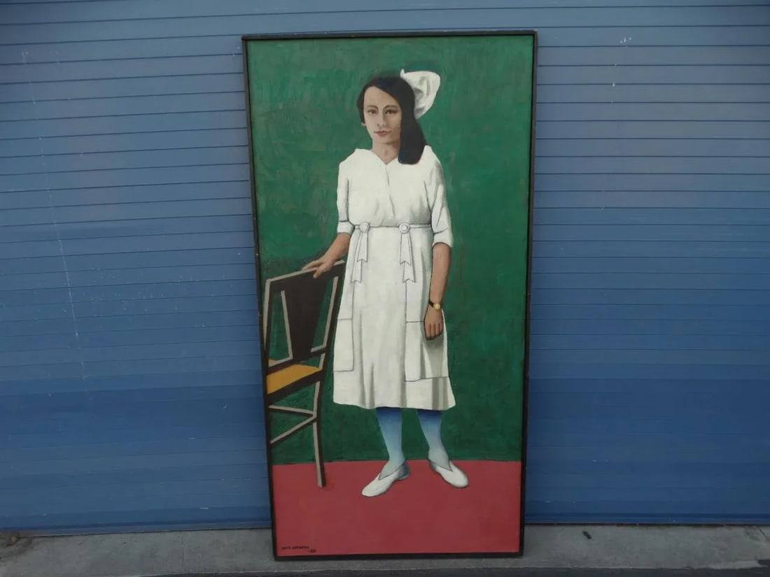 Meyer Greenberg Portrait of a Young Woman in White Oil Painting on Canvas, 1976 - 7