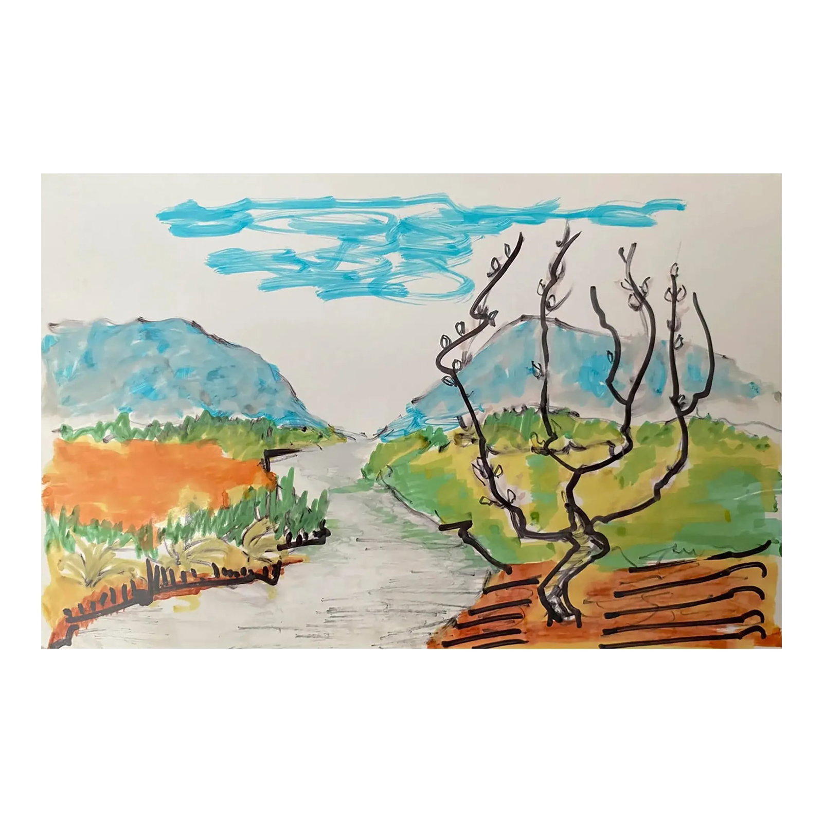1967 Alexandra Merker Canadian Landscape: Alexandra Merker (1920-2009) landscape painting on glossy heavy paper. Signed and titled on back; estate stamp on back Condition: Alterations: Original Condition Unaltered Imperfections: Some